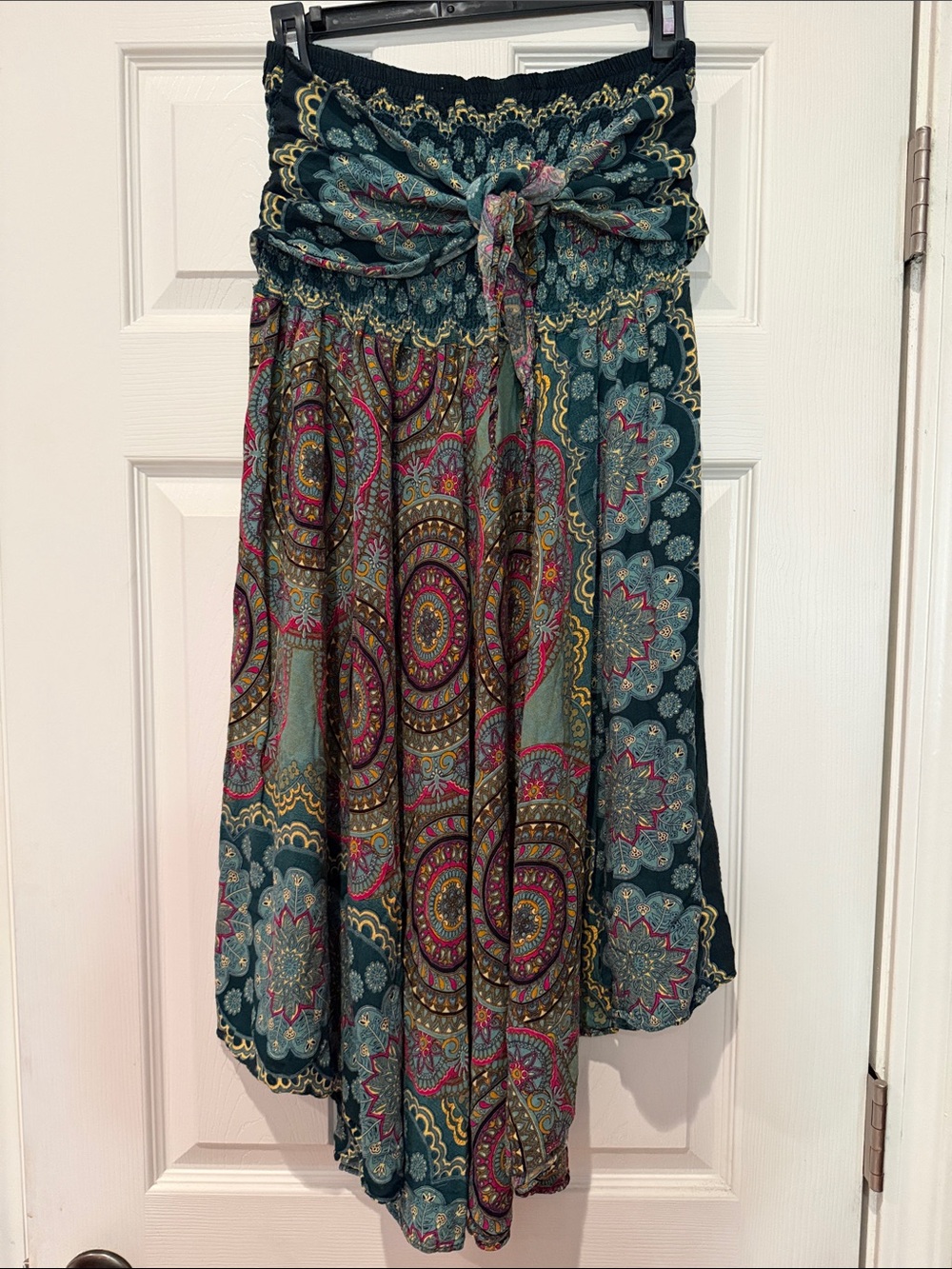 Boho High-Low Maxi Skirt in Teal with Pink & Gold Paisley